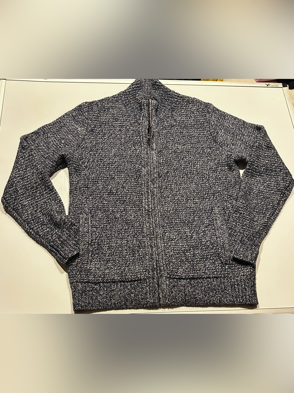 Banana Republic Mens M Grey Wool Blend Full Zip Shawl Collar Fisherman Cardigan
